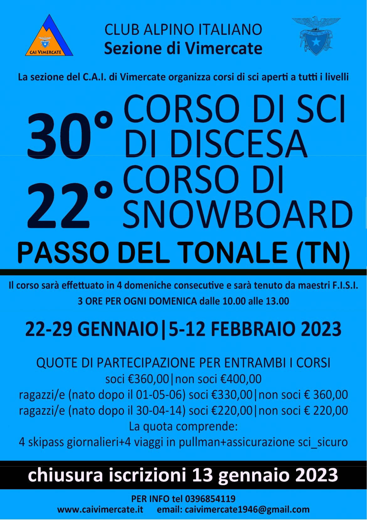 2023- CORSI SCI DISCESA e SNOWBOARD AL PASSO DEL TONALE