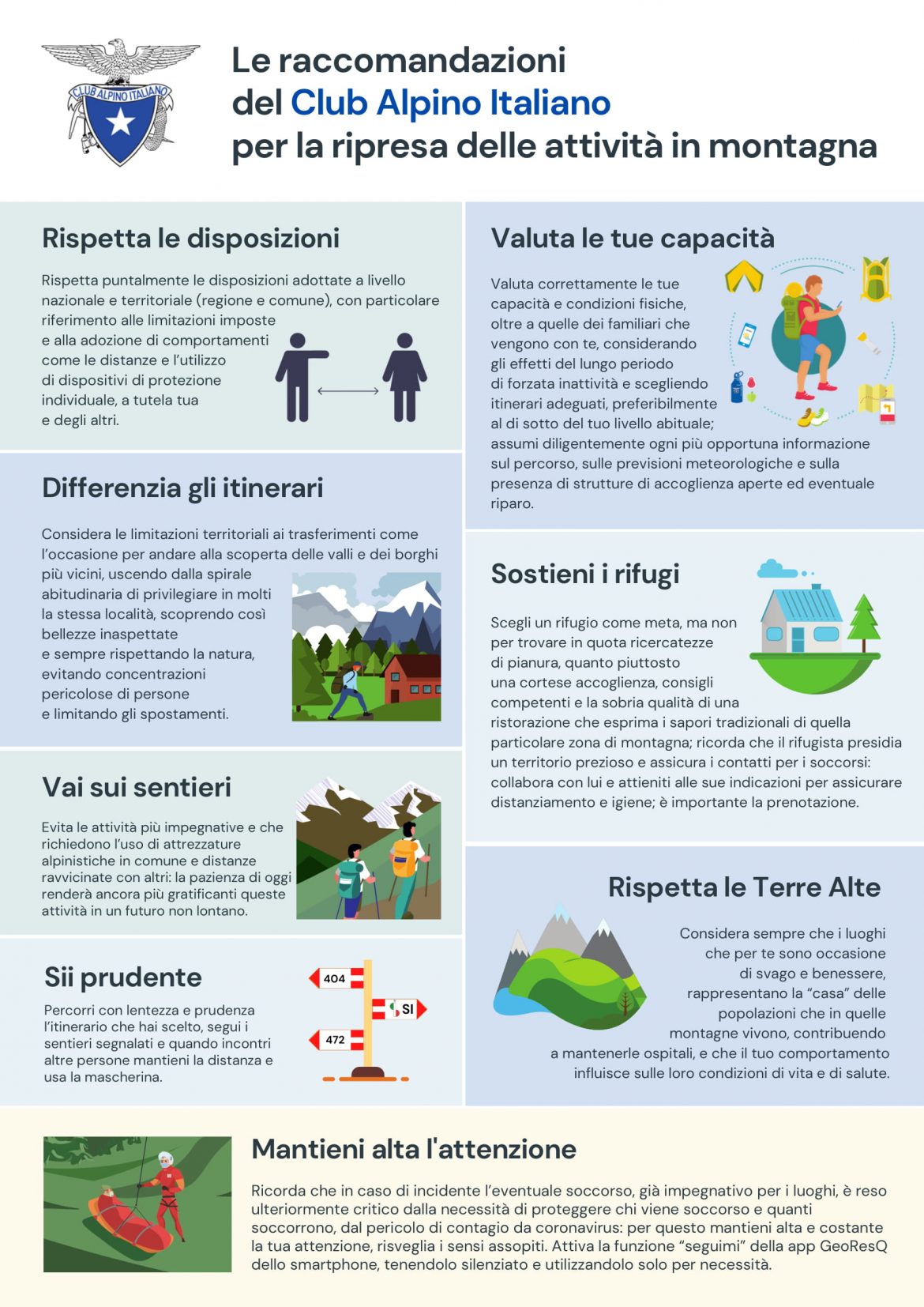 LE RACCOMANDAZIONI DEL CAI CENTRALE PER LA RIPRESA DELLE ATTIVITA’ IN MONTAGNA